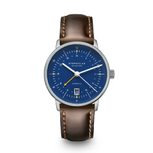 NAOS Pro GMT automatique argenté bleu cuir noir S02-NG06-BR03