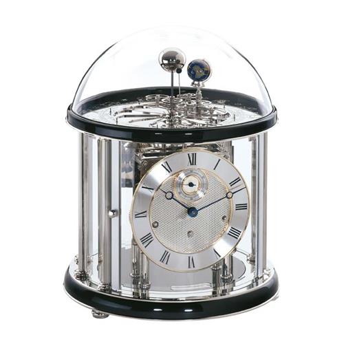 Pendule à poser Tellurium II 22823-740352 en bois laqué noir, à mouvement mécanique 8 jours, mélodie (Westminster), arrêt automatique la nuit