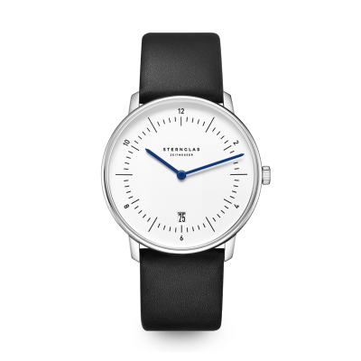 Montre NAOS blanc argent - Bracelet cuir noir S01-NA44-PR07