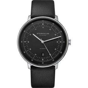 Montre HAMBURG AUTOMATIQUE graphite satiné argent - Bracelet cuir noir S02-HH11-PR07