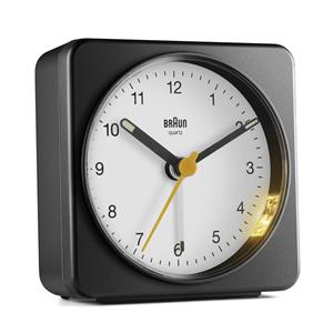 Réveil Braun carré noir à cadran blanc silencieux, XL 78mm BC03BW