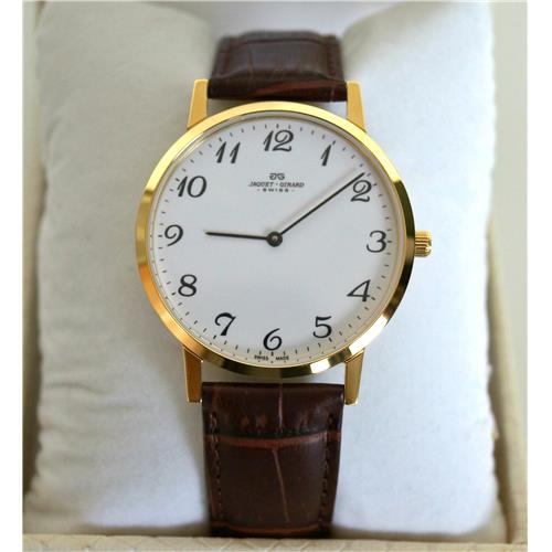 Montre suisse Jaquet Girard homme - bracelet cuir marron aspect croco - chiffres arabes Z039-606