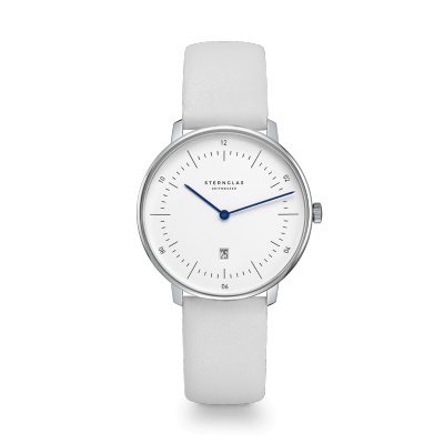 Montre dame NAOS XS blanc argent - Bracelet cuir blanc S01-ND01-KL12