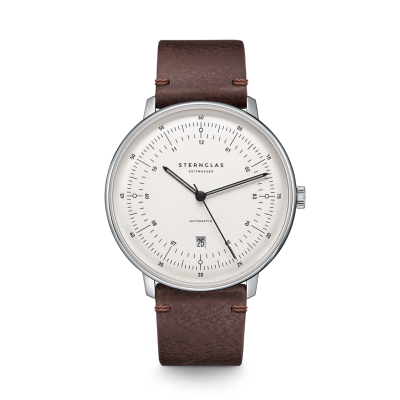 Montre HAMBURG AUTOMATIQUE argenté satiné - Bracelet cuir moka S02-HH10-VI11