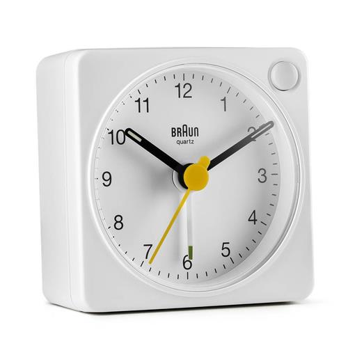 Réveil carré blanc Braun silencieux à éclairage, BC02XW