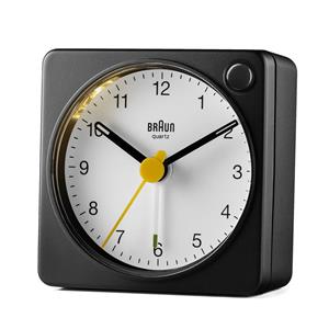 Réveil Braun carré noir à cadran blanc silencieux à éclairage, BC02XBW