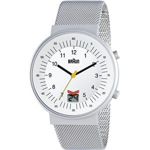 Montre Braun Classic blanche 42mm, bracelet maille, radio-pilotée, BN0087WHSLMHG