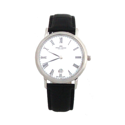 Montre quartz homme bracelet en cuir noir et boitier acier - Jaquet Girard Z133.363