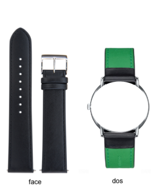 Bracelet de montre en cuir noir dos vert Junghans max bill Quartz Edition 2017 20mm n°6513
