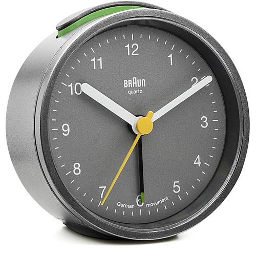 Réveil rond gris Braun avec mouvement silencieux et alarme crescendo, BNC012GYGY