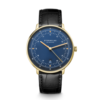 HAMBURG automatique Édition Marine dorée bleue cuir noir S02-HHM07-HE03