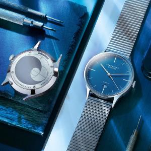 Montre AUTOMATIQUE ASTHET EDITION LUMARE bleu argent - Bracelet métallique argent S02-ASL06-ME06