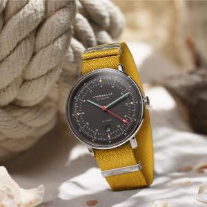 Montre HAMBURG AUTOMATIQUE EDITION NEUWERK gris tourterelle argent - Bracelet nylon jaune S02-HHN11-FI01