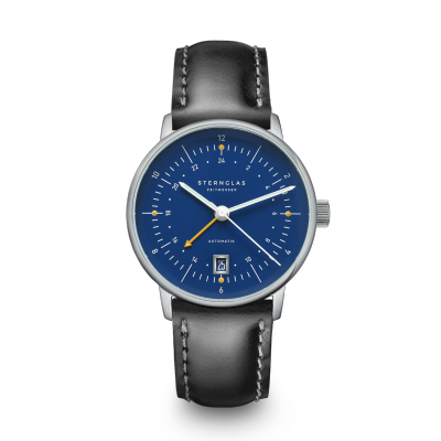 NAOS Pro GMT automatique argenté bleu cuir noir S02-NG06-BR02
