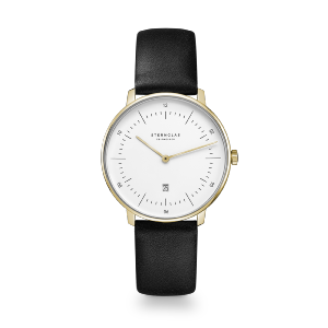 Montre dame NAOS XS blanc or - Bracelet cuir noir S01-ND02-KL08