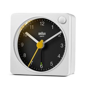 Réveil Braun carré blanc à cadran noir silencieux à éclairage, BC02XWB