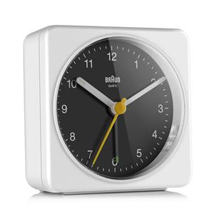 Réveil Braun carré blanc à cadran noir silencieux, XL 78mm, BC03WB