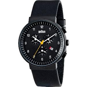 Montre Chronographe Braun noire 40mm, bracelet cuir, BN0035BKBKG