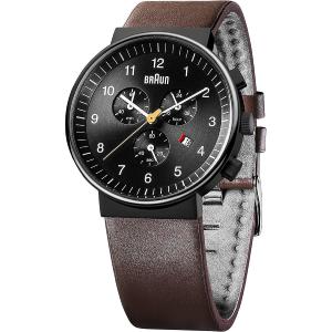 Montre Chronographe Braun 40mm, bracelet cuir, BN0035BKBRG