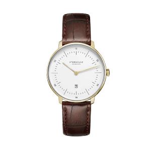 Montre dame NAOS XS blanc or - Bracelet cuir cognac S01-ND02-NB01