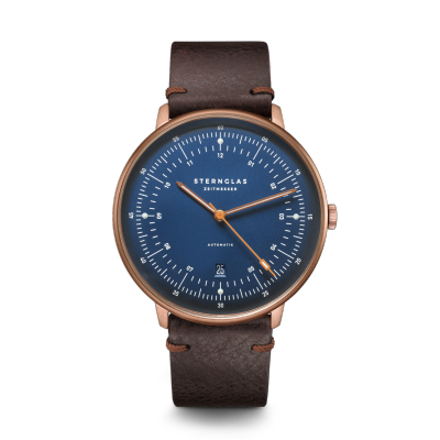 Montre HAMBURG AUTOMATIQUE bleu bronze - Bracelet cuir moka S02-HH27-VI17