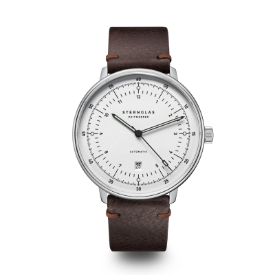 HAMBURG automatique argenté cuir vintage marron S02-HH47-VI11