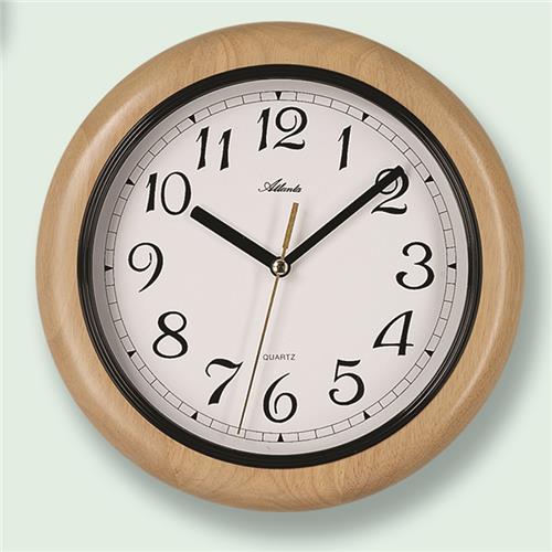 Pendule murale Atlanta quartz en bois, ronde ø25,5cm et cadran blanc  -  PR4023-30