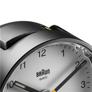 Réveil Braun rond noir à cadran blanc silencieux avec éclairage BC01BW