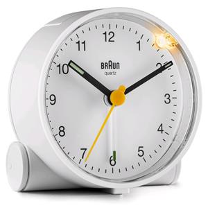 Réveil rond blanc Braun silencieux avec éclairage BC01W