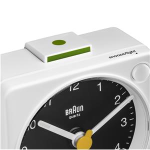 Réveil Braun carré blanc à cadran noir silencieux à éclairage, BC02XWB