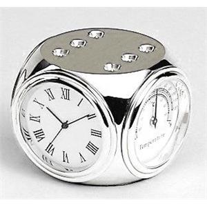 Pendulette quartz argentée en laiton Monaco thermomètre et hygromètre HR100047-2