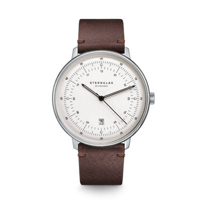 Montre HAMBURG argenté-satiné - Bracelet cuir moka S01-HH10-VI11