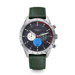 Montre TACHYMETER bleu - Bracelet cuir vert S01-TY06-MO17