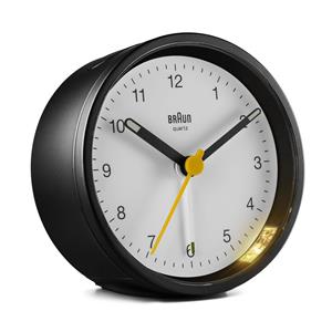 Réveil Braun rond silencieux noir à cadran blanc BC12BW