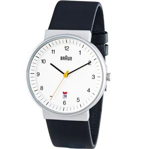 Montre Braun Classic noire et blanche, 40 mm, bracelet cuir, BN0032WHBKG