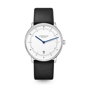 Montre NAOS blanc argent - Bracelet cuir noir S01-NA44-PR07
