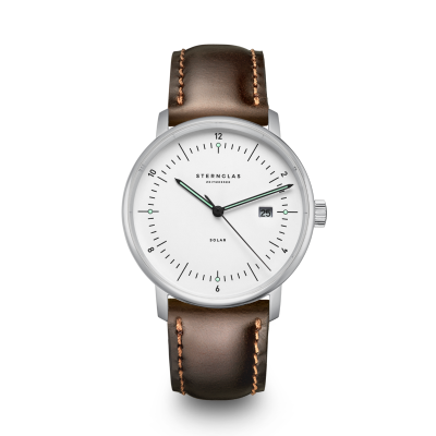 Montre NAOS Solar cadran blanc - Bracelet cuir brun S01-NS01-BR03