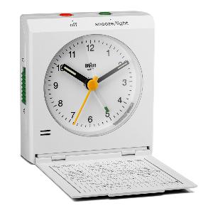 Réveil de voyage blanc Braun avec mouvement silencieux et détection de mouvement pour activer la répétition, BC05W