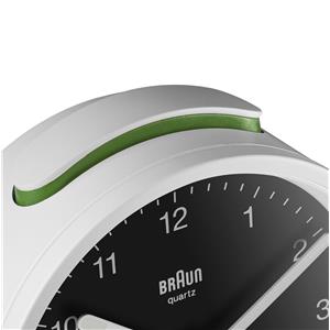 Réveil Braun rond silencieux blanc à cadran noir BC12WB