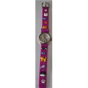 Montre enfant bracelet violet avec motifs chats - pour filles