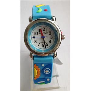 Montre enfant bracelet bleu avec motifs planètes et soleil