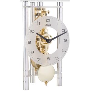 Pendule à poser, 23022-X40721, mouvement squelette 8 jours, design puriste, colonnes en aluminium