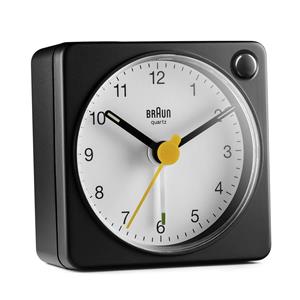 Réveil Braun carré noir à cadran blanc silencieux à éclairage, BC02XBW