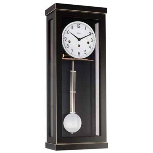Horloge de parquet noir Hermle 70989-740341, mouvement mécanique 8 jours à balancier, mélodie westminster, arrêt automatique de nuit