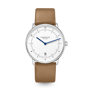 Montre NAOS blanc argent - Bracelet cuir brun S01-NA44-PR01